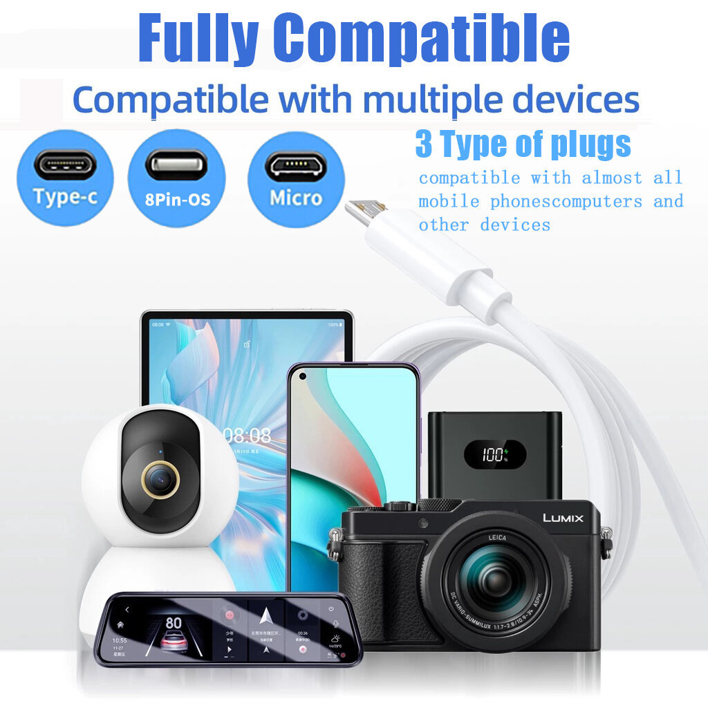 Ready Stock1m 2m 3m 5m 8m 10m สายชาร์จ USB ยาวส่งข้อมูลสําหรับ iPhone Micro Usb Type C Charger วันที