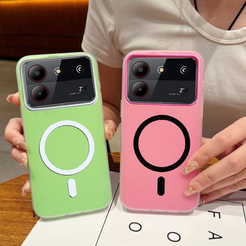 Matte Back Case สําหรับ ZTE Blade A34 พร้อมสติกเกอร์แม่เหล็กเหล็กสําหรับ ZTE Blade A54 Cover