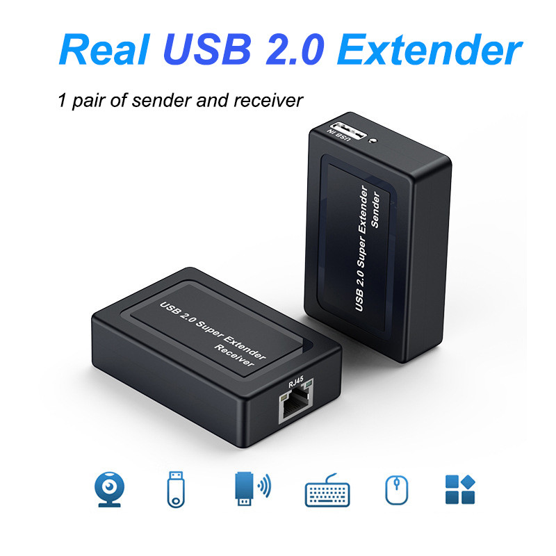 2-Port USB 2.0 Extender 100M Over Cat6 RJ45 Ethernet Cable สําหรับกล้องเมาส์คีย์บอร์ดเครื่องพิมพ์ U 