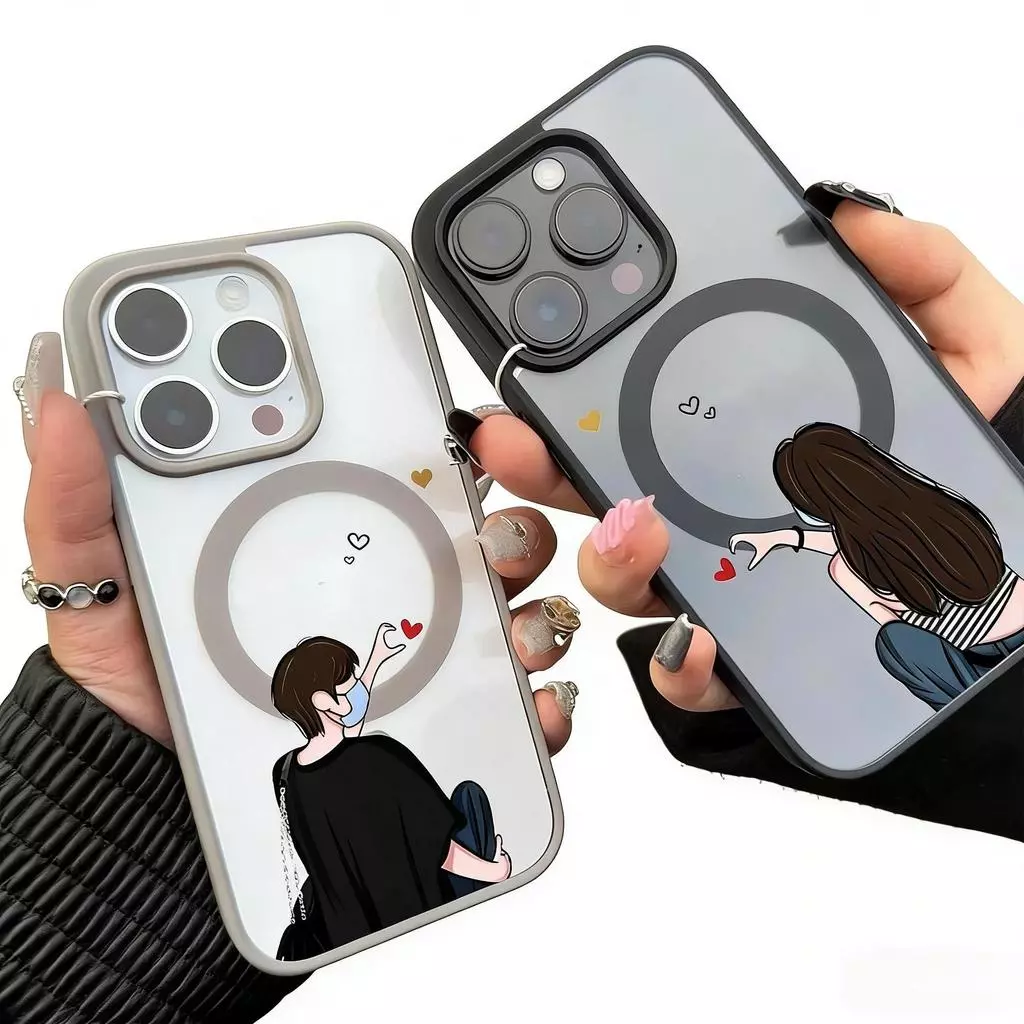 เคสแม็ก iPhone 17 16 15 14 13 12 11 Pro Max Plus ลายคู่รักน่ารัก ชายหญิง ขอบซิลิโคนนุ่มกันกระแทก ดีไซน์น่ารักสุดคิ๊วท