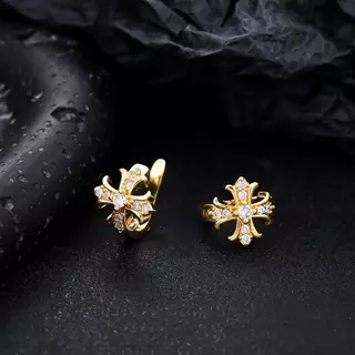 ต่างหูคลิปบน Zircon Cross & Iris สำหรับทั้งผู้ชายและผู้หญิง ไม่ต้องเจาะหู สไตล์หรูหราตามเทรนด์