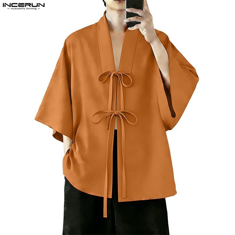 สเวตเตอร์สำหรับผู้ชาย สไตล์เกาหลีและญี่ปุ่น แขน 3/4 ออกแบบ bow knot ที่สามารถผูกได้เอง ทรงคล่องตัว เหมาะสำหรับสวมใส่ในชีวิตประจำวัน
