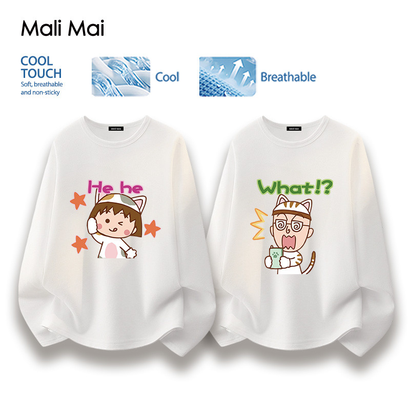 แขนยาวคอกลม ใส่สบายตลอดวัน ไม่ต้องรีด 5 สี Chibi Maruko-chan ลายการ์ตูน 【จัดส่งจากประเทศไทย】