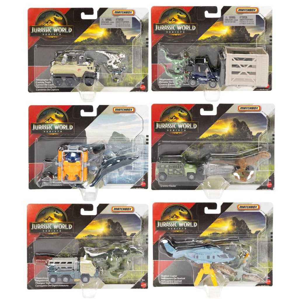Matchbox Jurassic World Reborn Dinosaurs & Capture Vehicle Pack, Set of 6 — Ages 3+, JGL74-956A[Dire