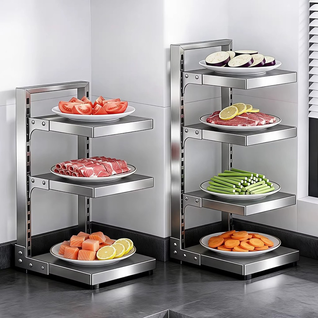304 สแตนเลส Prep Station Multi-Layer ปรับชั้นเก็บห้องครัวชั้นวางจานผัก Rack Organizer