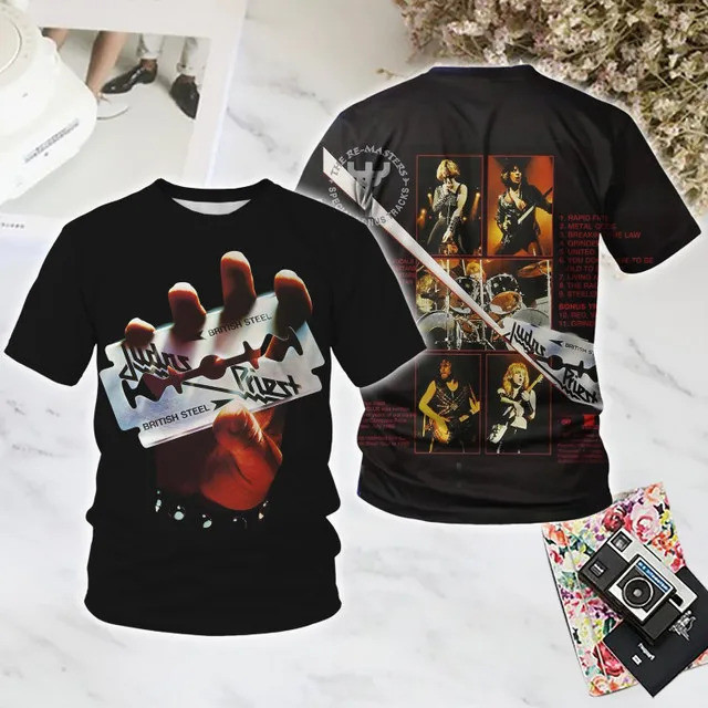 เสื้อยืดผู้ชาย Judas Priest ลายพิมพ์ 3D สไตล์สตรีทยุค Y2K แขนสั้น ไซส์ใหญ่ สำหรับทั้งชายและหญิง