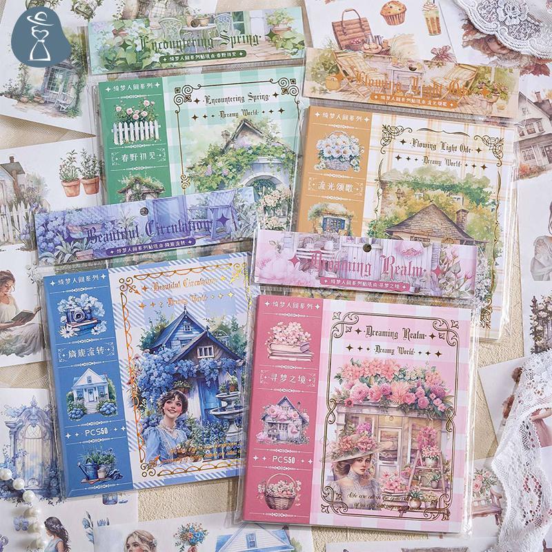 [PANDAB] Garden Journal Stiers, 50 แผ่น Washi Junk Journaling Stier Book, อุปกรณ์สมุดภาพ, สมุดสีน้ํา