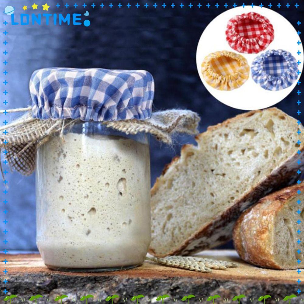 LONTIME 1PC Sourdough Starter Jar Cover, มัลติฟังก์ชั่นแบบใช้ซ้ําได้ขวดหมัก, ฝาครอบกันฝุ่นแบบพกพาผ้าฝ้ายผ้าหมักชีสฝาผ้า