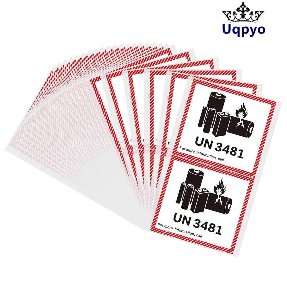 ป้ายไฟแบตเตอรี่ UQPYO, แผ่นทองแดงกาวป้ายแบตเตอรี่ลิเธียมขนส่งสีแดง, UN3481 ลิเธียม 4.7 "x 4.3" สํานั
