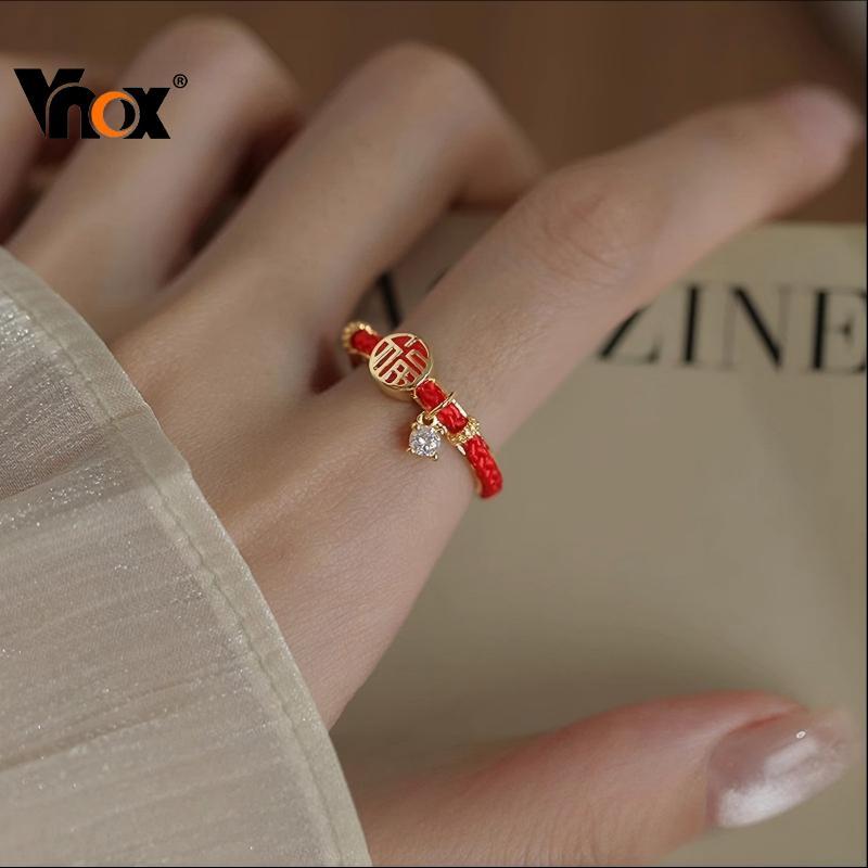 Vnox 'Fu' แหวน สีแดง เพทาย เปิดแหวน 18K Gold Zircon นำพาความโชคดีและความมั่งคั่ง