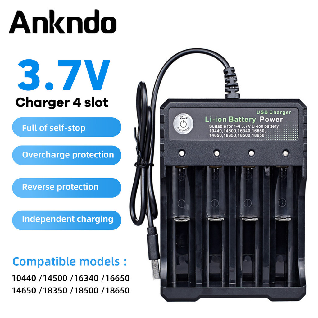 Ankndo USB Charger 18650 Li-ion Battery Charger 1/2/4 ช่องสําหรับ 18650 18500 18350 ชาร์จ 3.7V ชาร์จ