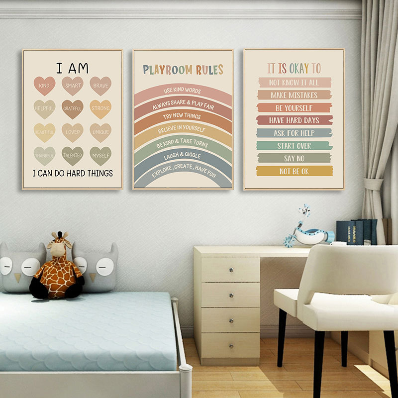 พร้อมกรอบคําคมการศึกษาผ้าใบศิลปะโปสเตอร์เนอสเซอรี่ห้องเล่นแรงบันดาลใจตกแต่งผนังภาพ