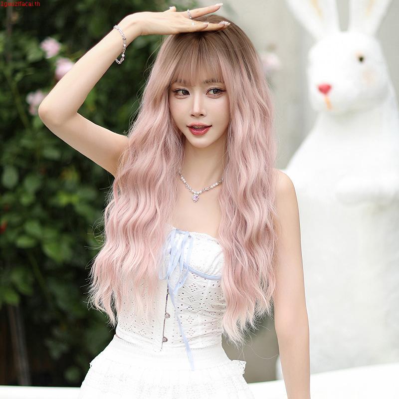 7jhh WIGS C-9091 วิกผมยาวหยิก สีชมพูอ่อน ดูเป็นธรรมชาติ สําหรับผู้หญิง