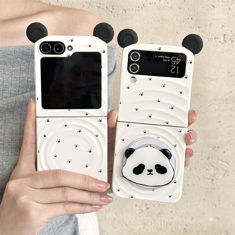 LUKEN Kawaii Cat Paw พิมพ์เคสโทรศัพท์สําหรับ Samsung Galaxy Z Flip 7 FE 6 5 4 3 ฝาครอบ Panda ขาตั้งโ