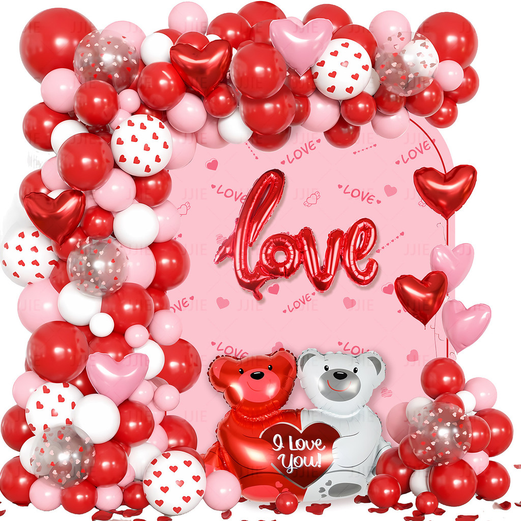 ซุ้มลูกโป่ง, ชุดพวงมาลัยวันวาเลนไทน์, ลูกโป่งฟิล์มอลูมิเนียมความรักสีชมพูสีแดง, ตกแต่งงานเลี้ยงหมั้นงานแต่งงานฟรี [กาวจุดและโซ่บอลลูน] - รูปที่ 5