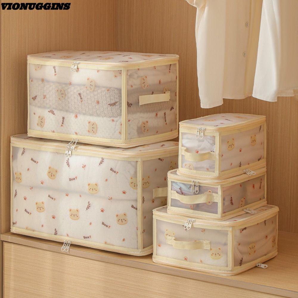 VIONUGGINS ถุงเก็บเสื้อผ้า, PP Board พับผ้านวมกันฝุ่นเสื้อผ้า, กันน้ําความจุขนาดใหญ่โปร่งใสผ้าปูที่น