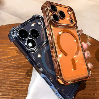 หรูหราโปร่งใสเคสโทรศัพท์สําหรับ iPhone 12 13 14 15 16 17 Pro Max Plus Air Magnetic Clear กันกระแทกกันชนกรณีฝาครอบ