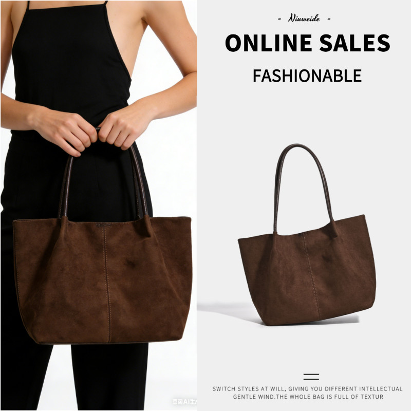 กระเป๋าโททสไตล์ French Chic 2026 Vintage Suede ความจุใหญ่น้ำหนักเบาพิเศษ สำหรับผู้หญิงทำงานและเที่ยว