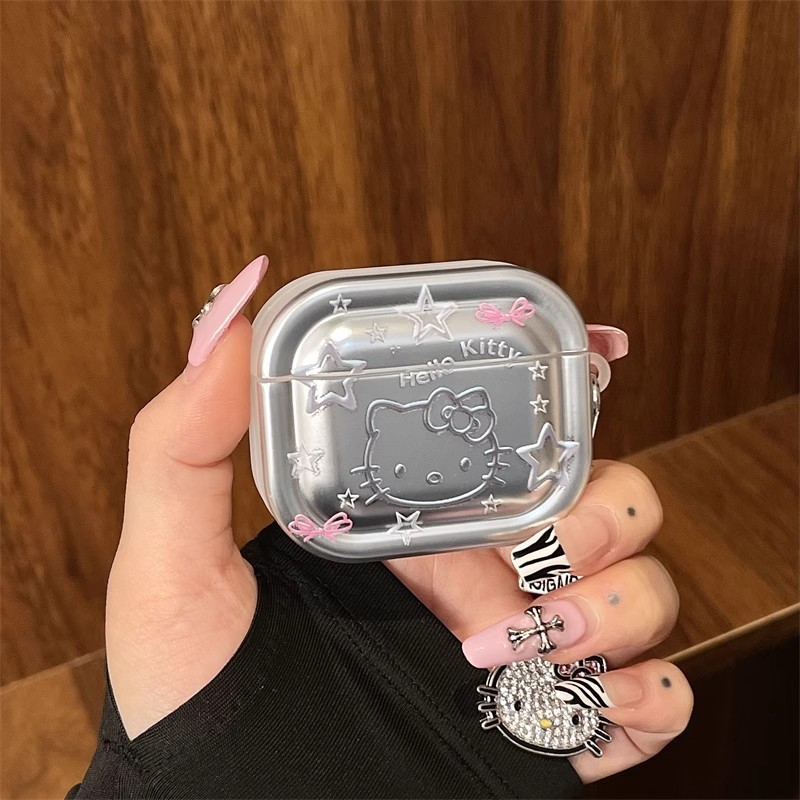 Kitty Kitty Kitty Kitty Pendant Electroplated Silver Line เหมาะสําหรับ airpods1234 Generation เคสหูฟ