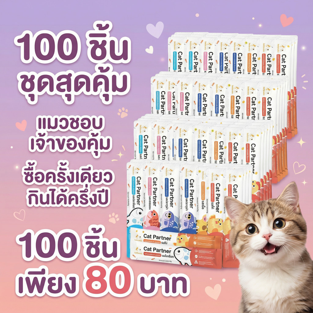 🎁 โปรใหญ่จัดให้! Ketzuzu 17g [100 ชิ้น] ขนมแมวเลียเกรดพรีเมียม สารอาหารครบถ้วน