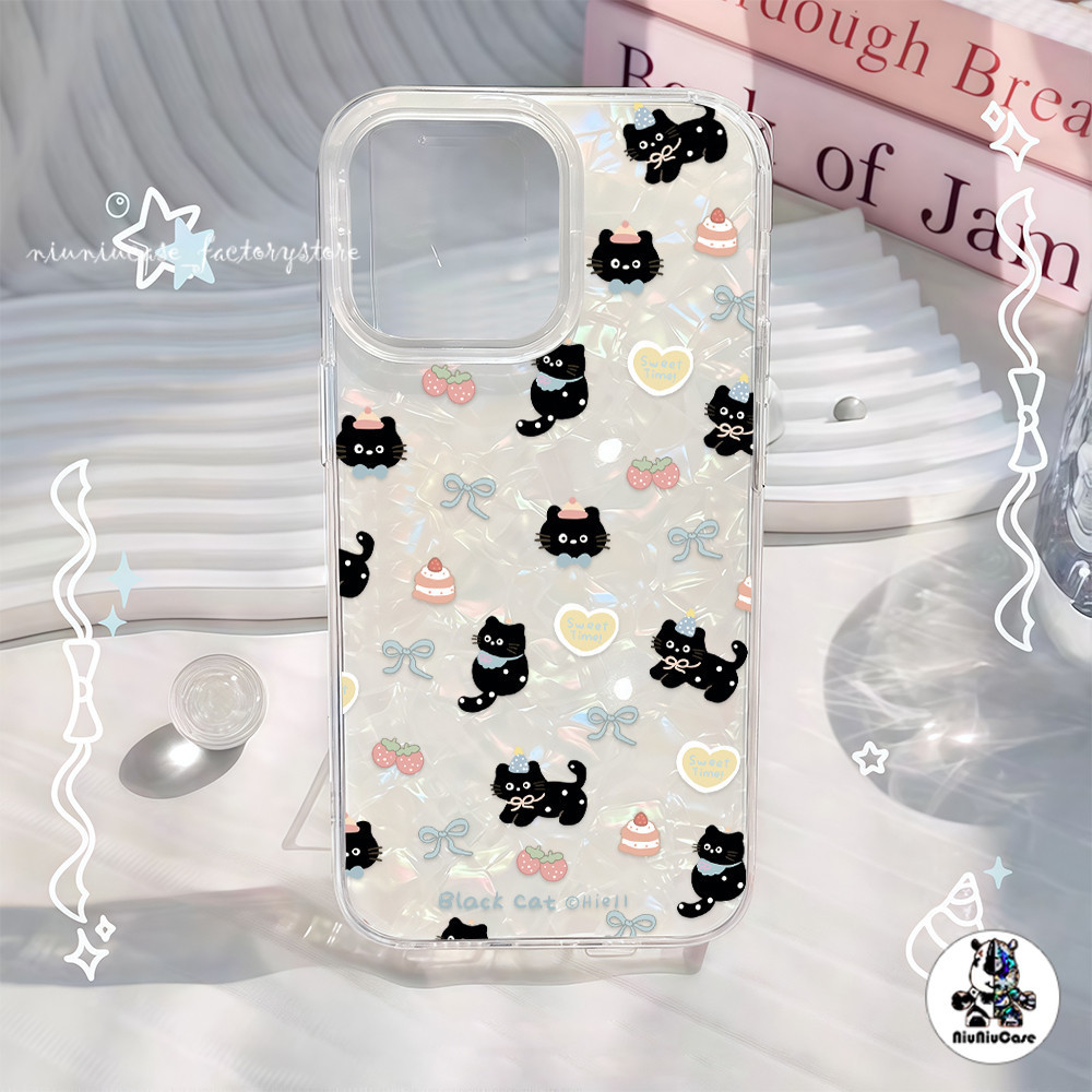 สำหรับ เคสไอโฟน16 เคส แมวโบว์ผีเสื้อลายเปลือกหอย For IPhone 13 16 14 12 11 15 17 Pro Max XR XS X 7 8 16Plus เคสไอโฟนสวยๆ