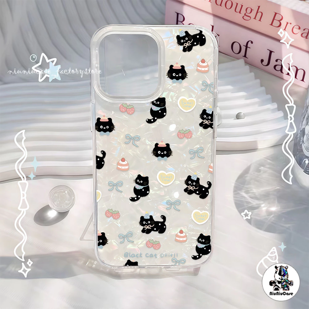 สำหรับ เคสไอโฟน16 เคส แมวโบว์ผีเสื้อลายเปลือกหอย For IPhone 13 16 14 12 11 15 17 Pro Max XR XS X 7 8 16Plus เคสไอโฟนสวยๆ