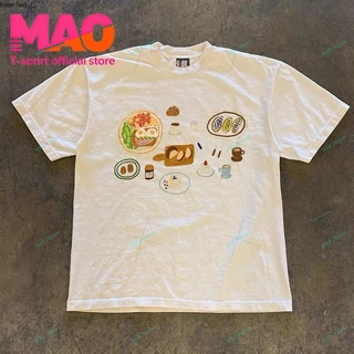 COD✅ (จัดส่งในกรุงเทพฯ) MAO Shop มะเขือเทศและพาสต้า print tee，คอกลมแขนสั้นผ้าcotton เสื้อยืด oversize เท่ๆ #51373