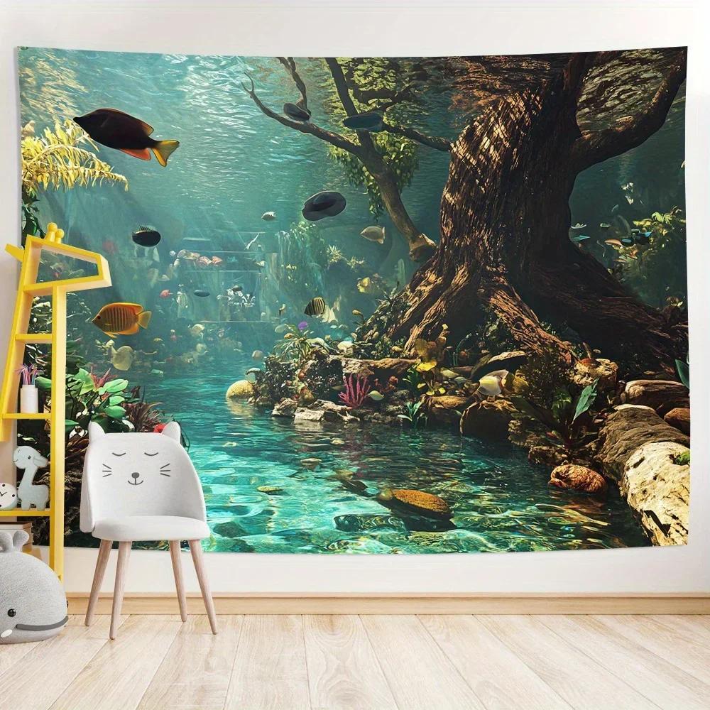 พรมตู้ปลา 1 ชิ้น, ตกแต่งผนังใยโพลีเอสเตอร์, เหมาะสําหรับห้องนั่งเล่น, ห้องนอน, สํานักงานและงานปาร์ตี้ - รูปที่ 2