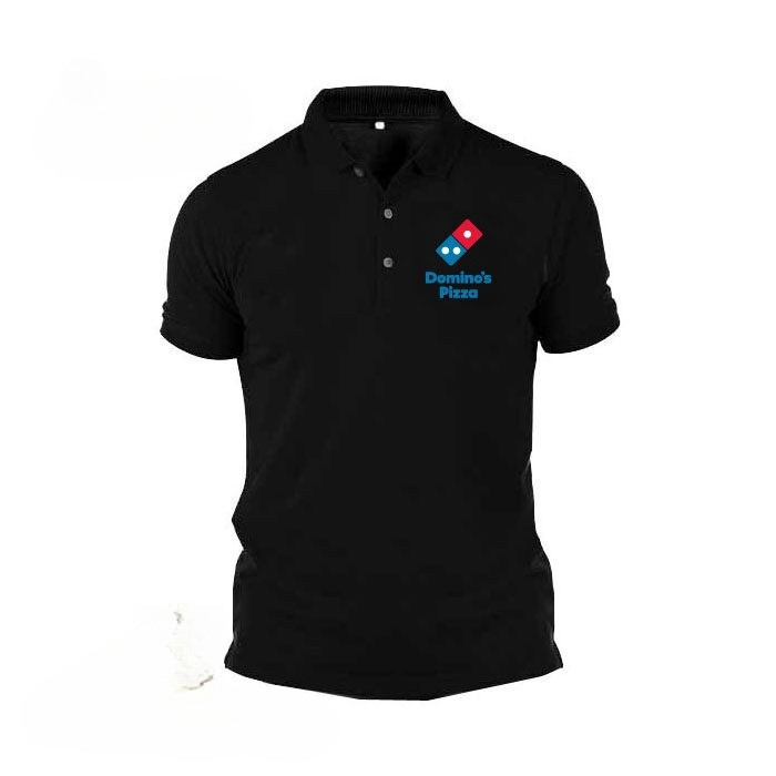 เสื้อยืดโปโล Baju Pizza ของ Domino Unisex ผ้าฝ้าย 100% แขนสั้น Casual Fast Food Theme พิมพ์พิซซ่าพิเ