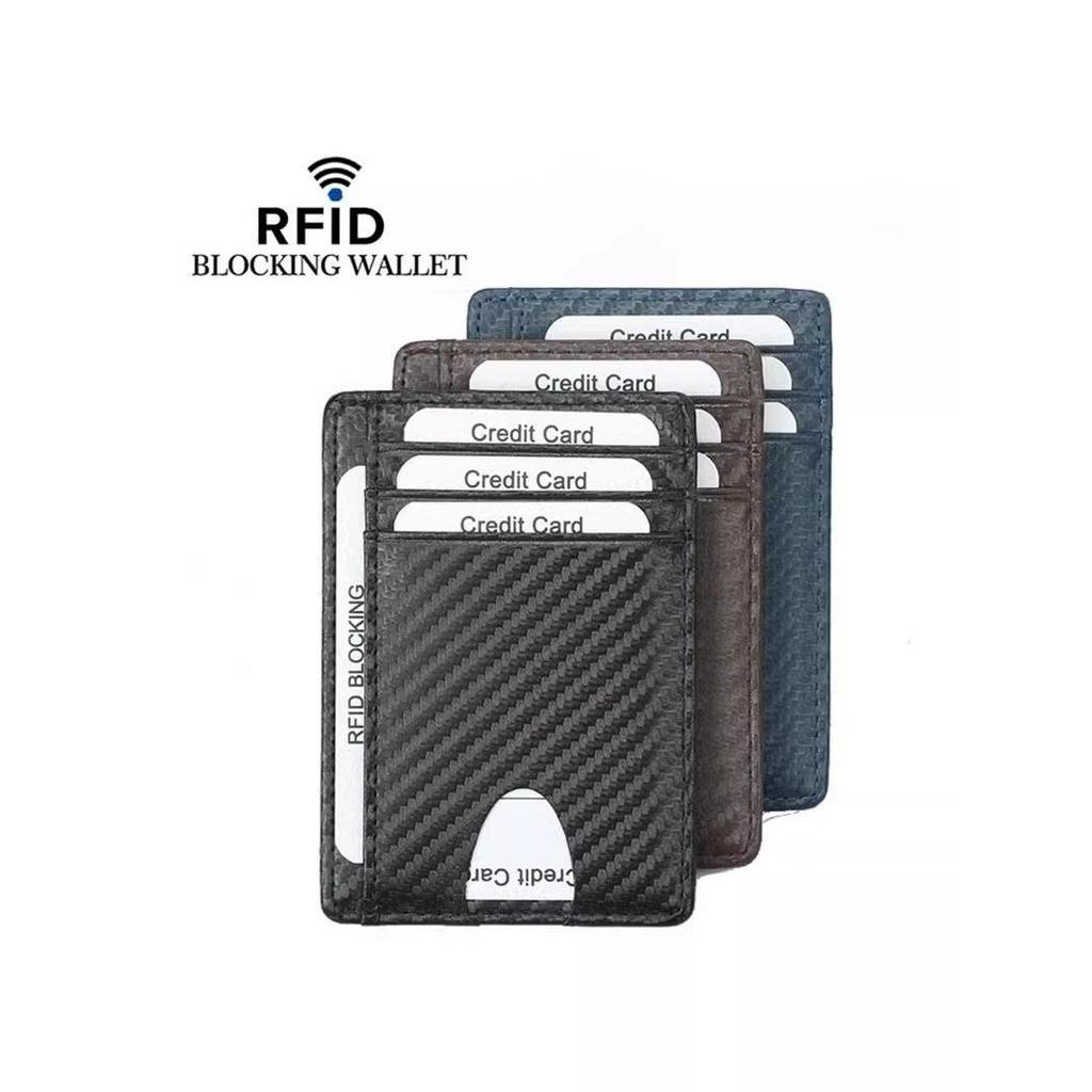 cardholder wallet Simple Mens Card Holder Small Ultra-Thin Anti-Theft Brush RFID หนังแท้ Texture Car