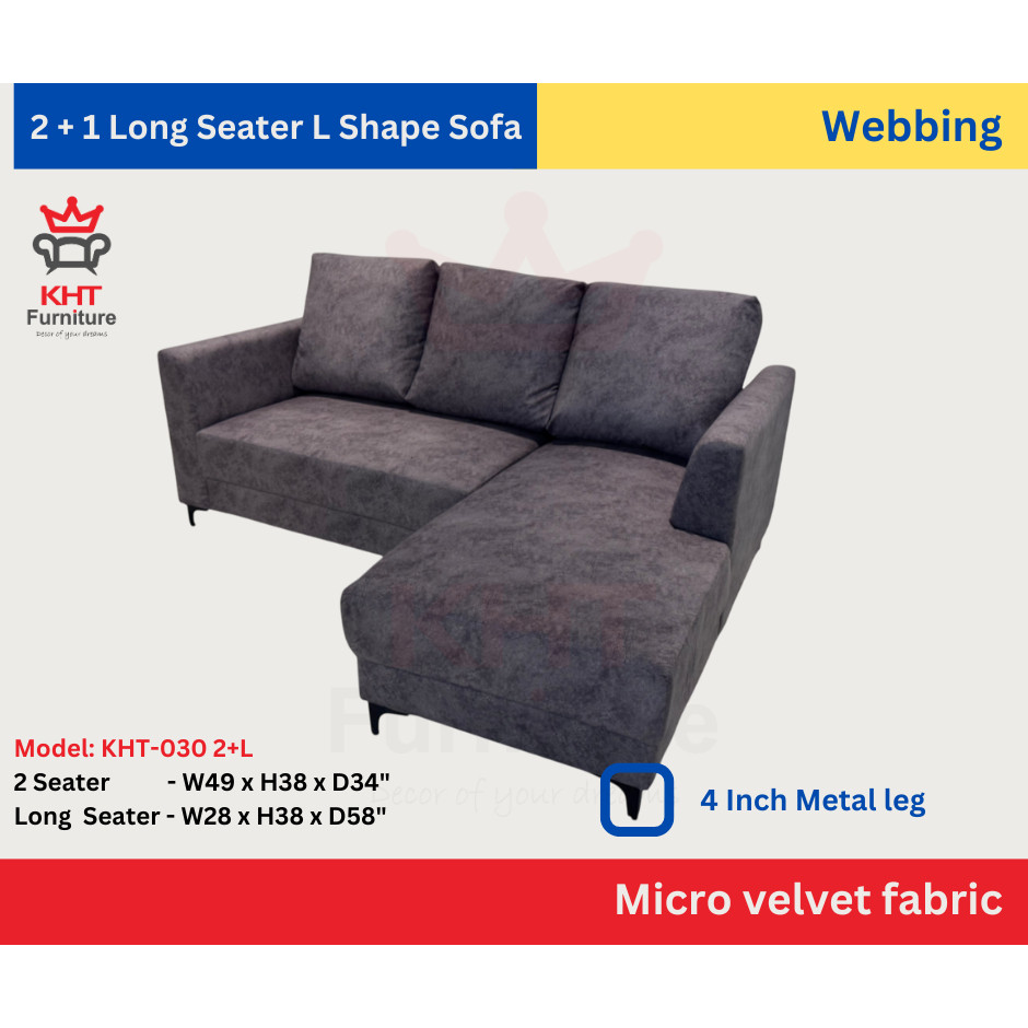 (KL & Selangor) Micro Velvet Fabric Sofa 2 + 1 Seater L Shape Sofa (KHT-030)