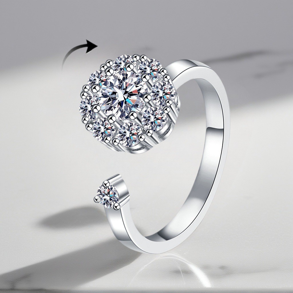 แหวนหมุนได้ สามารถปั่นแหวนเปิดปาก Anti-Anxiety Decompression Micro-Inlaid Ring