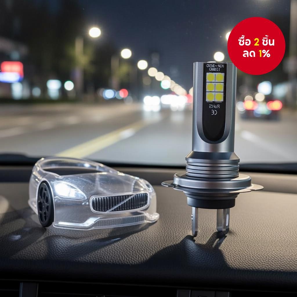 หลอดไฟหน้ารถมอเตอร์ไซค์ LED H7 5000LM 6000K ดีไซน์กะทัดรัด
