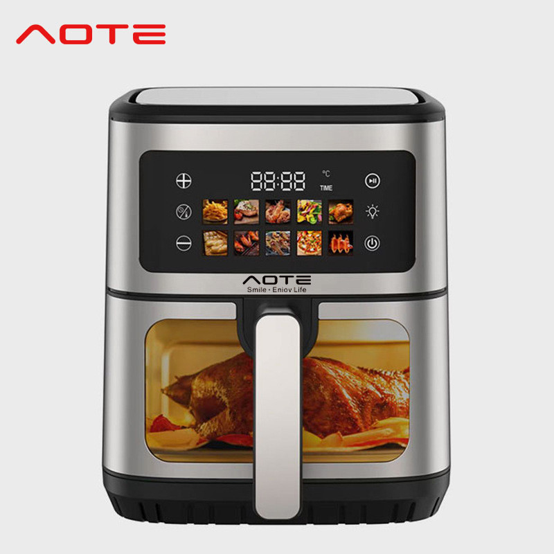 AOTE ยุโรปมาตรฐาน Air Fryer ครัวเรือนโลหะ Touch Screen Fryer 8L Visual ไก่ย่าง French Fries Fryer