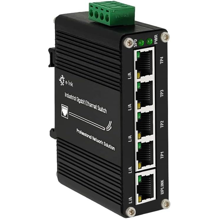 Mini Industrial 5 พอร์ต Gigabit Switch Hardened 5 พอร์ต RJ45 10/100/1000Mbps Ethernet Switch Din Rai