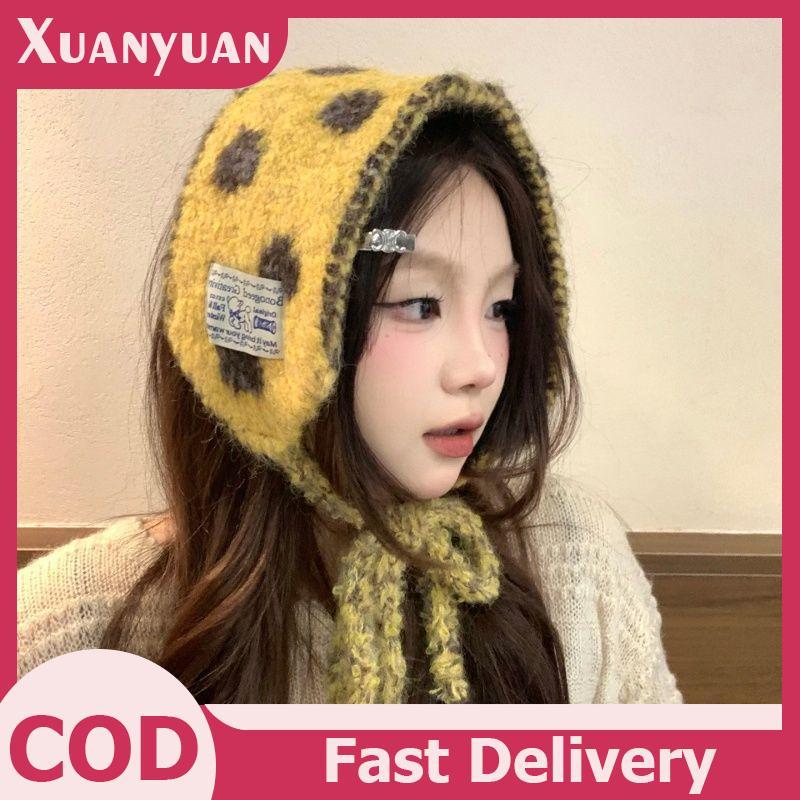 ถัก earmuffs สีดอท สายคล้อง ป้องกันหนาว สำหรับผู้หญิง