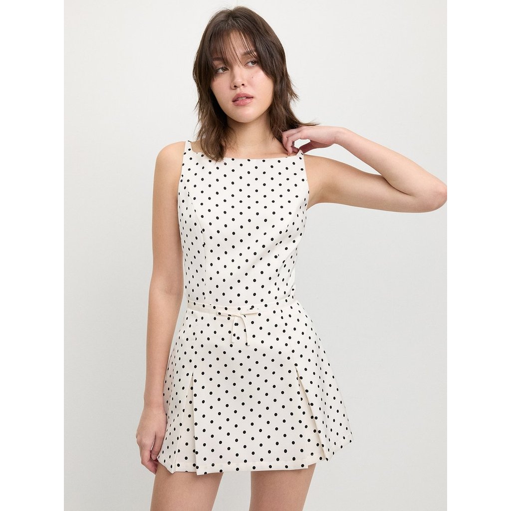 [Pomelo] กระโปรงพลีทลายจุด / Pleated Polka Dot Skirt – White