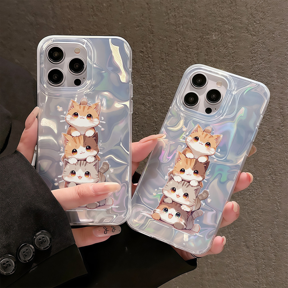 จัดส่งในพื้นที่ เคสโทรศัพท์ระลอกน้ำลูกแมวน่ารักเหมาะสำหรับ iPhone16 15 14 13 11 6 7 8 plus Pro Promax