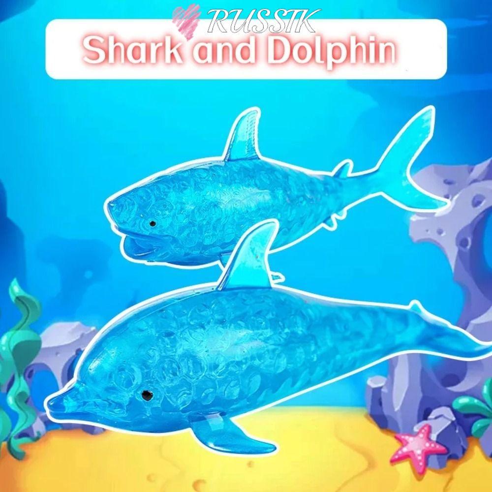 RUZSIK Shark Stress Balls, TPR Soft Dolphin Squeeze Ball, ทนทานสีฟ้ายืดความเครียด Squish Ball ผู้ใหญ่