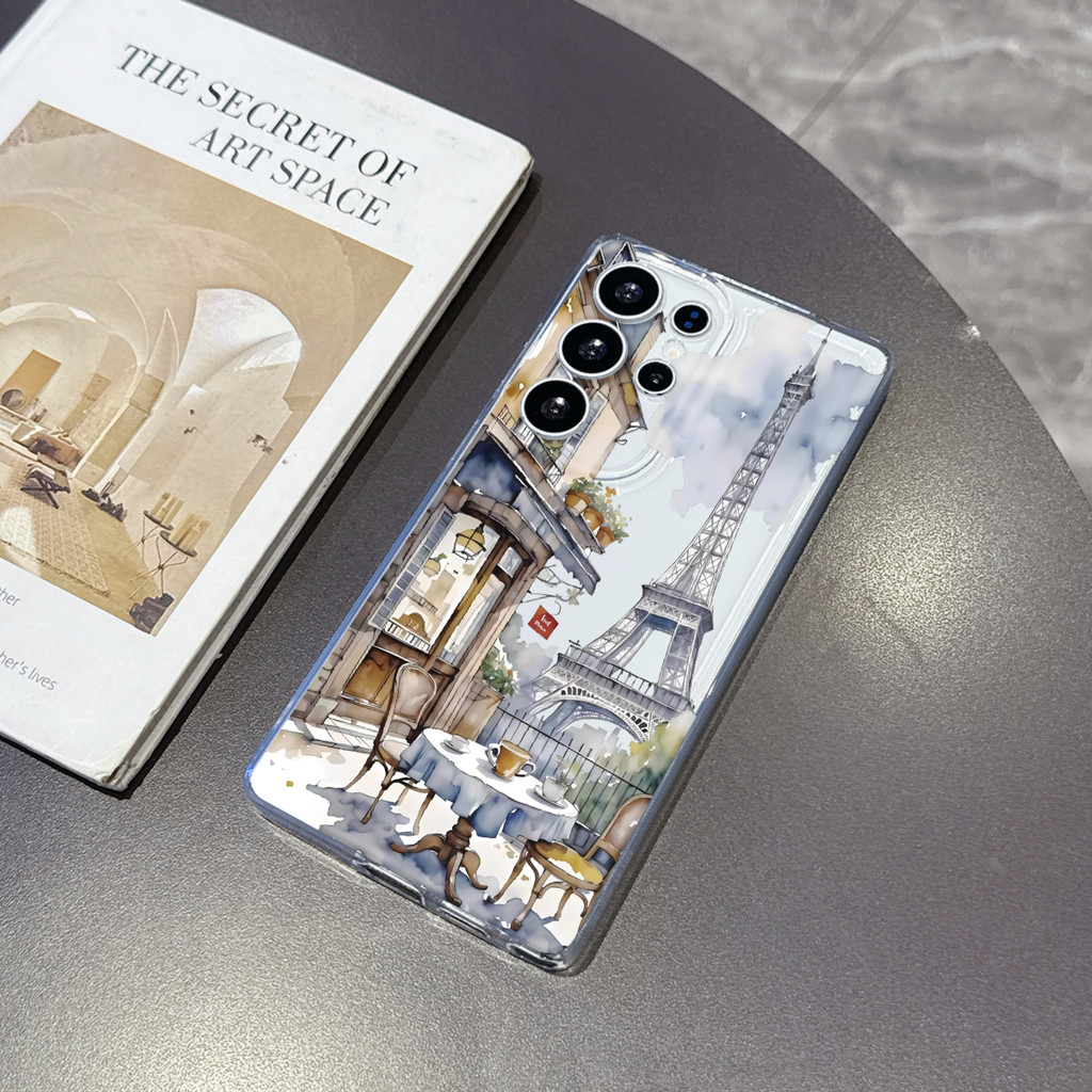 Paris Café สําหรับ Samsung 25 Plus กรณี S26 S24 S23 S22 S21 S20 FE Ultra A54 A53 A52 กันกระแทกกันฝุ่