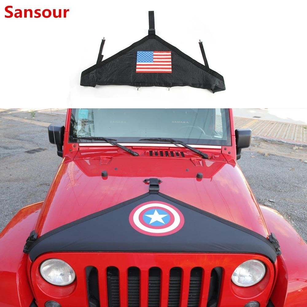 Sansour รถเครื่องยนต์ Bonnets สําหรับ Jeep Wrangler JK 2007-2017 รถด้านหน้า Hood ฝาครอบ Protector Br