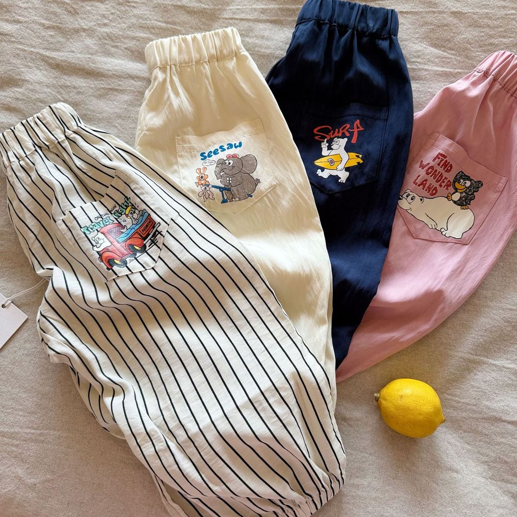 「สินค้าลิขสิทธิ์แท้」IRIS KIDS x Funfun 26ss IKP260339 Fun Print Kids Pants กางเกงเด็ก ลายการ์ตูน ใส่สบาย ผ้านิ่ม ไม่ร้อน