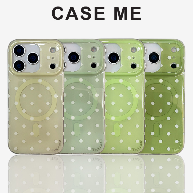 แฟชั่น Macaron สีสีเขียว Polka Dot รูปแบบโทรศัพท์มือถือสําหรับ iPhone 14 15 16 17 Pro Max iPhone13 กันกระแทก Hard IMD ฝาหลัง
