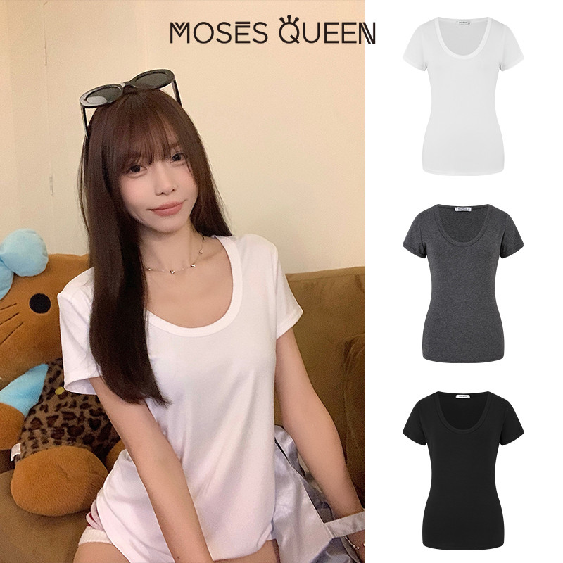 MOSESQUEEN ความเมตตา สาวฮอตใส่เสื้อกล้ามคอวีแขนสั้นที่เน้นหุ่นมีกลิ่นอายเซ็กซี่แมทช์กับเสื้อเข้ารูป #63596