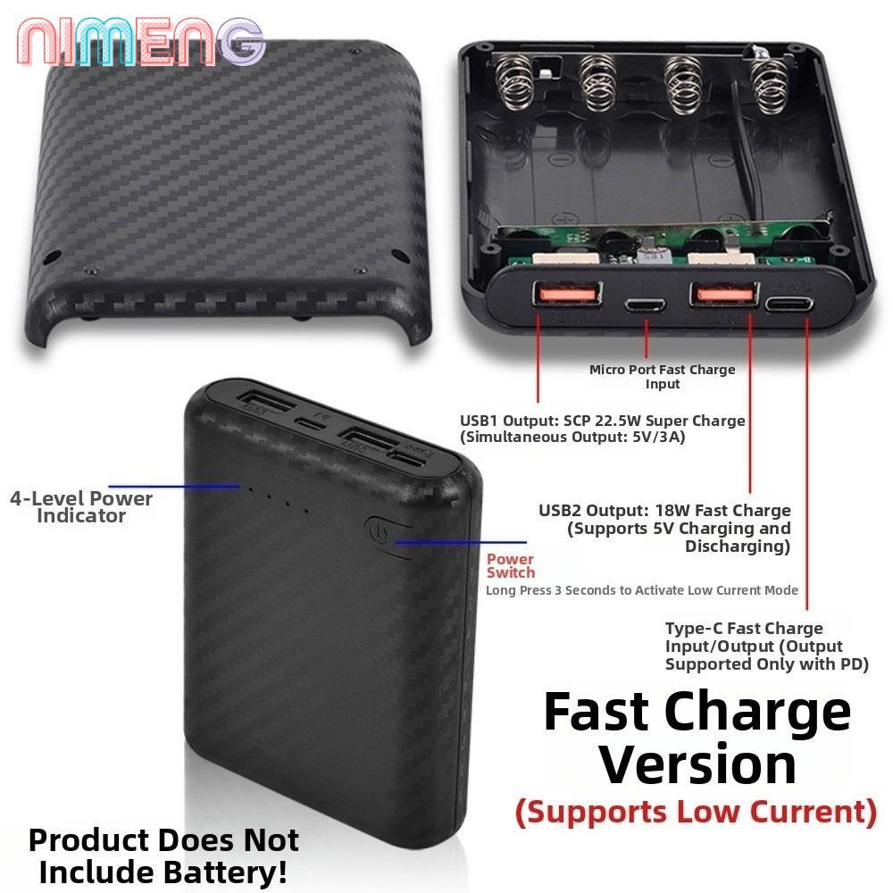 กล่องพาวเวอร์แบงค์ นิเมง, 4 ช่อง 18650 ที่ชาร์จแบบชาร์จเร็ว, แบบพกพา ทําเอง ประสาน แหล่งจ่ายไฟขนาดเล็กที่อยู่อาศัยแบตเตอรี่ชาร์