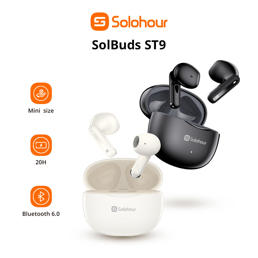 Solohour ST9 หูฟังไร้สาย TWS Bluetooth 6.0 เสียงชัด เบสแน่น กันน้ำ IPX4 แบตทน ใส่สบาย
