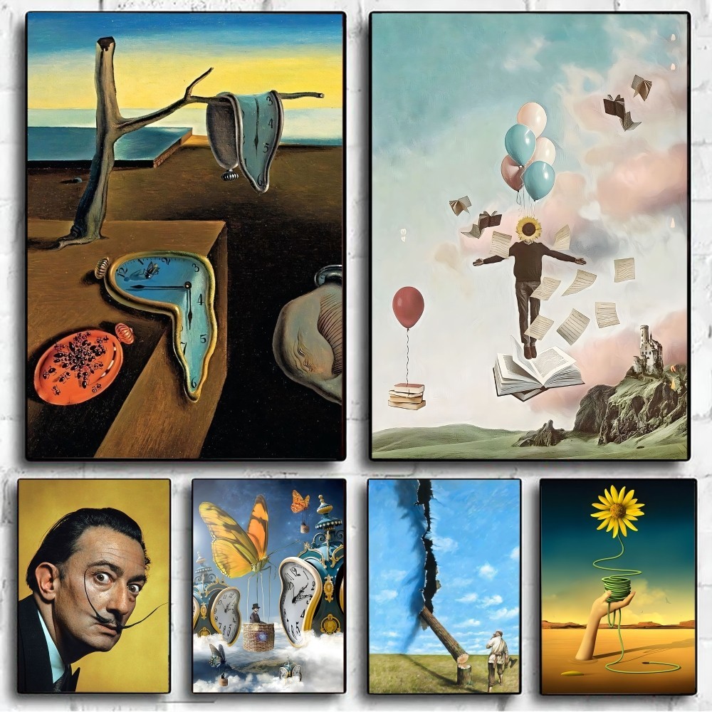 Salvador Dali Surrealism บทคัดย่อโปสเตอร์ไม่มีกรอบกระดาษคราฟท์คลับบาร์กระดาษ Vintage โปสเตอร์ Wall Art ภาพวาดห้องนอน Study สติกเกอร์