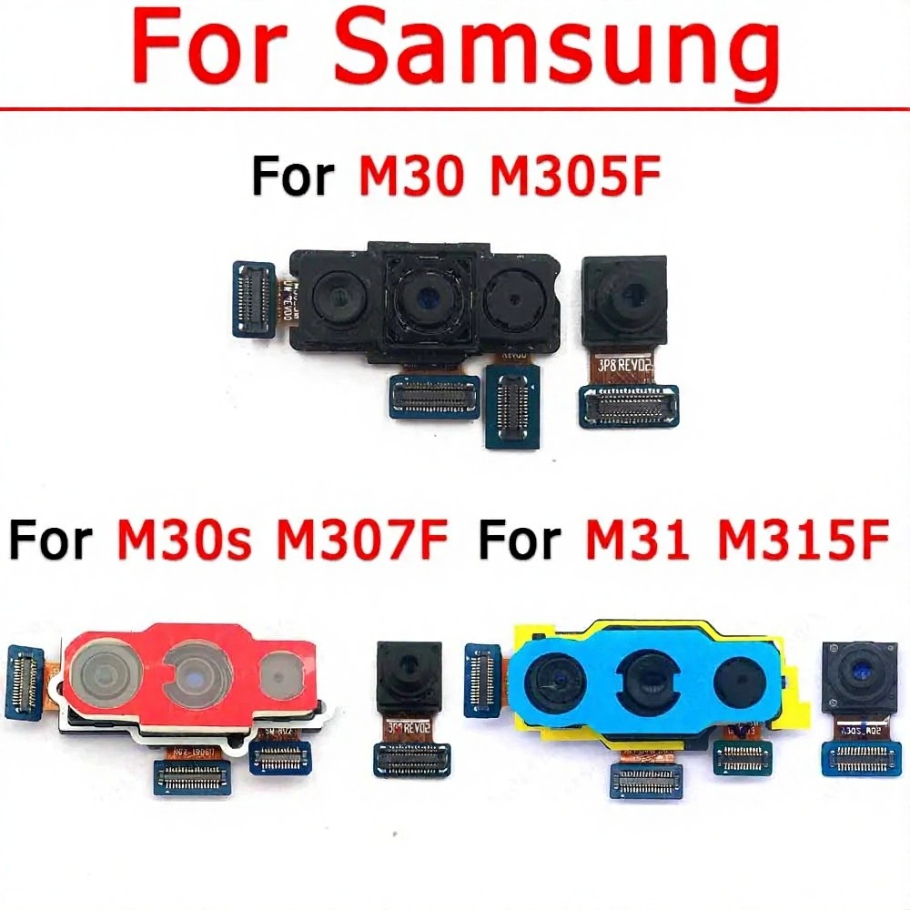 กล้องหลังและด้านหน้าสําหรับ Samsung M30 M30S M31 M305F M307F M315F ด้านหลังด้านหน้าโมดูลกล้องอะไหล่