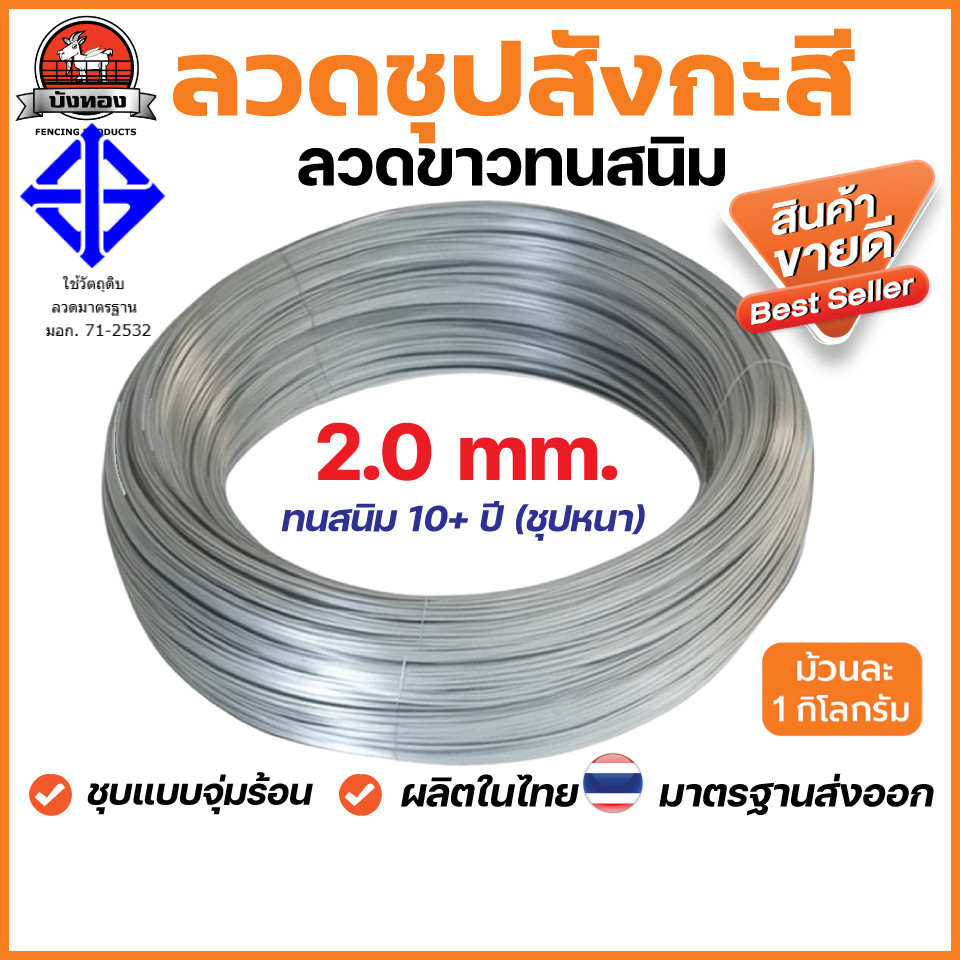 ลวดชุบสังกะสี 2.0mm ลวดขาว 1กก. ลวดทนสนิม ชุบหนา ใช้นาน 10+ปี