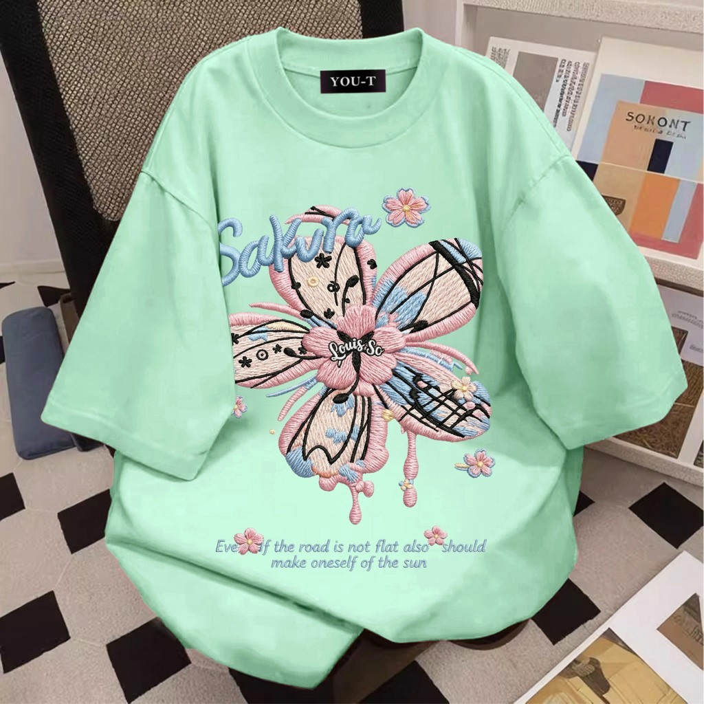 Top.street [ใหม่]🔥 เสื้อน่ารัก เสื้อยืด oversize สีสดใส ผ้าCotton 100% สวมใส่สบาย 'Flower' เสื้อผ้าผู้หญิง 2026 COD